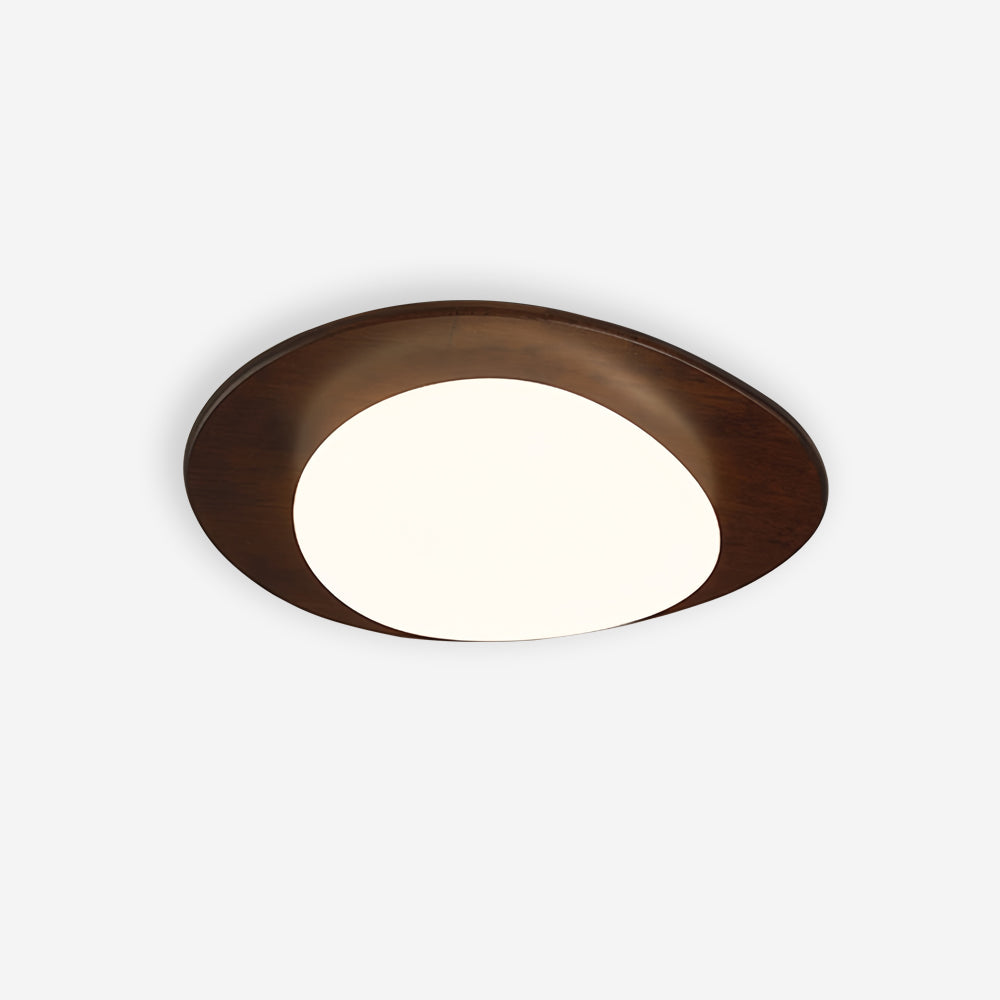 Integrated LED White Oval Shade Ceiling Light With Walnut Wood